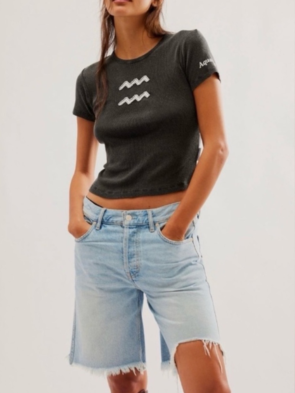 Free People The Laundry Room Collection Zodiac Aquarius Stitch tee Size L